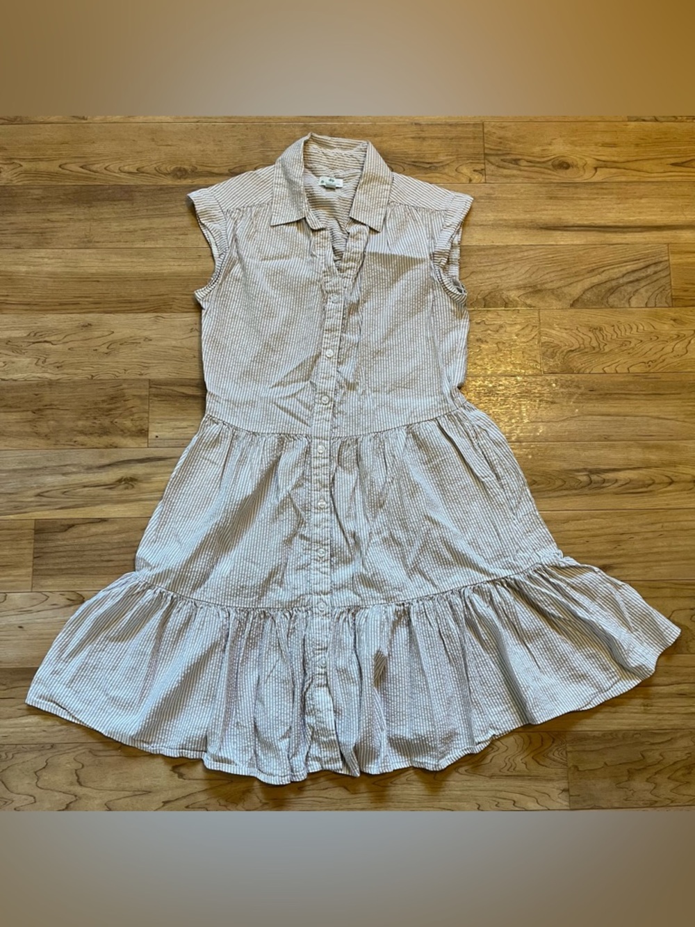 Dip Organic Cotton Tiered Shirt Dress Sleeveless Striped Size XS Sundress